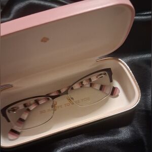 Kate Spade Rectangle Frames Tortise Shell With Pink and Black Striped Frames.